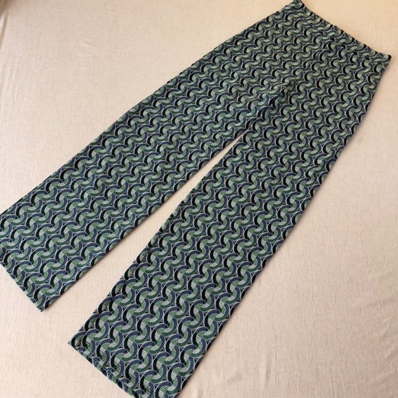 Zara Womens Green Blue Geometric Print Wide Leg Knit Pants High Rise Size M - Picture 11 of 13